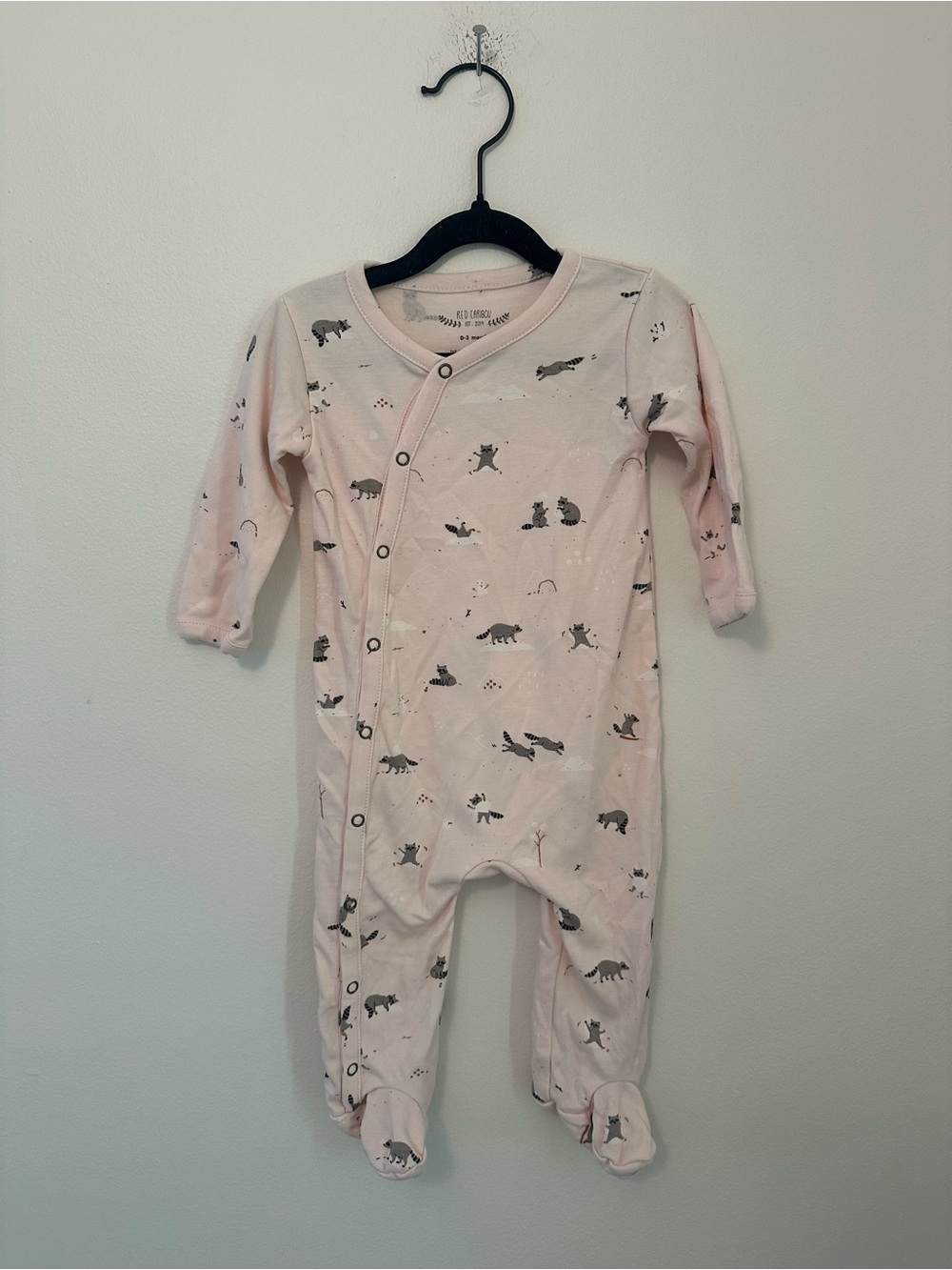 Red Caribou 100% Organic Pima Cotton Racoons in Snow Button Footed Pajamas